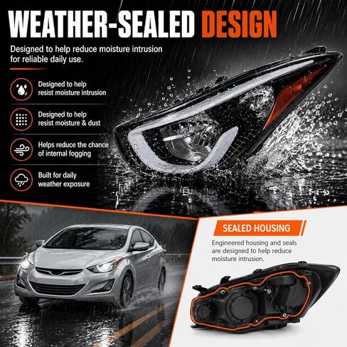 مجموعة المصابيح الأمامية الهالوجين ChaiBayn مع لمبات لسيارة Hyundai Elantra SE/Value Edition 2014-2016، نماذج مبنية في الولايات المتحدة بدون DRL، زوج جانب السائق والركاب، استبدل 92101-3Y500 92102-3Y500 in Kuwait