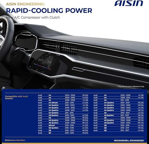 ضاغط مكيف هواء AISIN AFTERMARKET ACCVG-00660 - متوافق مع Audi A4 2004-2006&2008-2015، Q3 2015-2016، Q3 Quattro 2015-2016، Q5 2010-2017، Q7 2013 - مع أخدود 6 بكرات، مع القابض in Kuwait