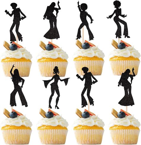 24Pack Dancing Queen Cupcake Toppers Disco Ball Music Note Dance Cupcake Pick Decorations for Vintage Disco Dancing Theme Wedding Women Birthday Party Cake Decorations Supplies Glitter in Saudi Arabia