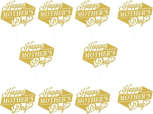 BinaryABC Happy Mother's Day Cake Toppers Cupcake Picks Cake Decoration Party Supplies,10Pcs(Golden Glitter) in Kuwait