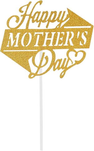 BinaryABC Happy Mother's Day Cake Toppers Cupcake Picks Cake Decoration Party Supplies,10Pcs(Golden Glitter) in Kuwait