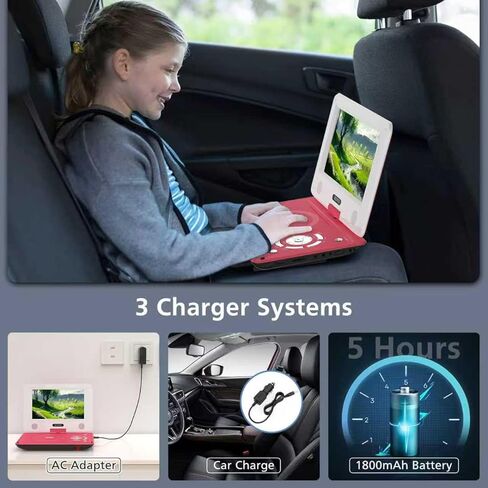 11.5" Portable DVD Player for Kids and Car, 9.5" Swivel HD Screen with 4-6 Hours Built-in Battery, Support Sync Screen to TV, Support SD Card/USB/Multiple Disc Formats (Black) in Saudi Arabia
