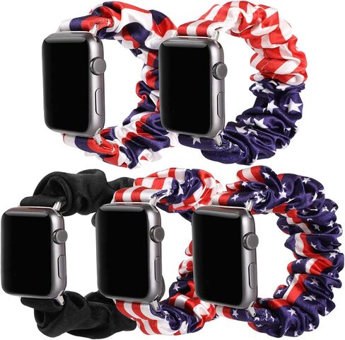Simpeak 5Pack Elastic Fabric Scrunchie Band Compatible with Apple Watch 45mm 44mm 42mm, Women Girl Strap Replacement for iWatch Series 9 8 7 6 SE 5 4 3, Small, Black/Leopard/Cow/Red Flower/Floral in Saudi Arabia