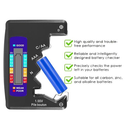 2 قطعة اختبار البطارية مدقق اختبار البطارية العالمي الأسود للبطارية C D 9V AA AAA 1.5V ل AA AAA C D 9V 1.5V زر خلية البطاريات المنزلية Smal معدات مراقبة كهربائية in Kuwait