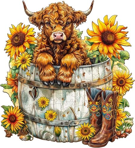 Wooden Puzzles for Adults, Sunflower Pasture Wood Puzzles Adult, Unique Animal Shaped Wooden Jigsaw Puzzle, Creative Birthday Gifts for Friends/Family/Puzzle Lovers, Home Decor(L-13.4 * 12.2in 270pcs) in Saudi Arabia