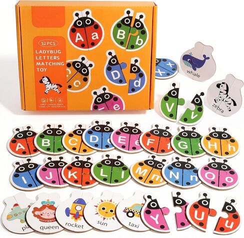 Ladybug Alphabet Puzzle, 52PCS Self Correcting ABC Letter Matching Game, Montessori Uppercase Lowercase Learning Toy for Toddlers Ages 3-5, Preschool Educational Gift in Saudi Arabia