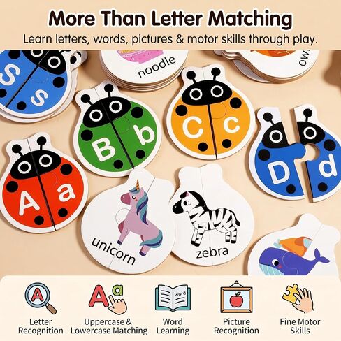 Ladybug Alphabet Puzzle, 52PCS Self Correcting ABC Letter Matching Game, Montessori Uppercase Lowercase Learning Toy for Toddlers Ages 3-5, Preschool Educational Gift in Saudi Arabia