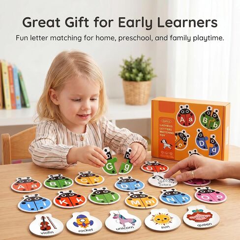 Ladybug Alphabet Puzzle, 52PCS Self Correcting ABC Letter Matching Game, Montessori Uppercase Lowercase Learning Toy for Toddlers Ages 3-5, Preschool Educational Gift in Saudi Arabia