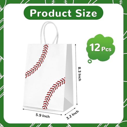 WATMTIN 12 Pcs Baseball Party Gift Bags, Baseball Pattern Goodie Bags with Handle, Paper Treat Candy Snack Bag for Baseball-Themed Party Games Sports Day Birthday Decorations Supplies in Saudi Arabia
