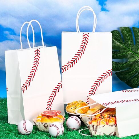 WATMTIN 12 Pcs Baseball Party Gift Bags, Baseball Pattern Goodie Bags with Handle, Paper Treat Candy Snack Bag for Baseball-Themed Party Games Sports Day Birthday Decorations Supplies in Saudi Arabia