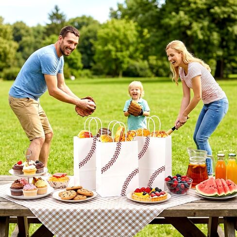 WATMTIN 12 Pcs Baseball Party Gift Bags, Baseball Pattern Goodie Bags with Handle, Paper Treat Candy Snack Bag for Baseball-Themed Party Games Sports Day Birthday Decorations Supplies in Saudi Arabia