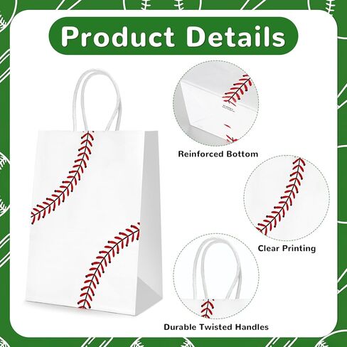 WATMTIN 12 Pcs Baseball Party Gift Bags, Baseball Pattern Goodie Bags with Handle, Paper Treat Candy Snack Bag for Baseball-Themed Party Games Sports Day Birthday Decorations Supplies in Saudi Arabia