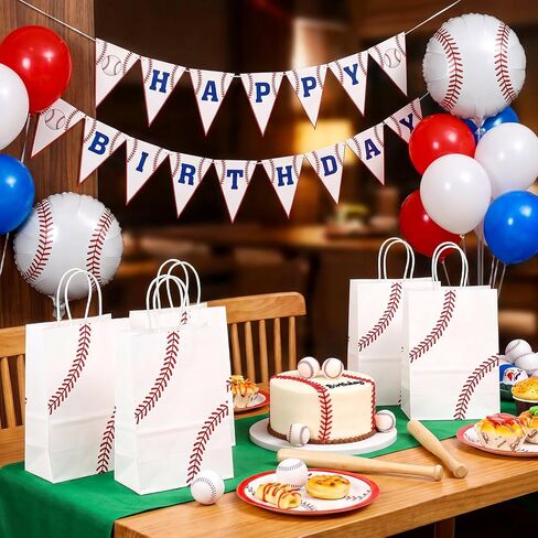 WATMTIN 12 Pcs Baseball Party Gift Bags, Baseball Pattern Goodie Bags with Handle, Paper Treat Candy Snack Bag for Baseball-Themed Party Games Sports Day Birthday Decorations Supplies in Saudi Arabia