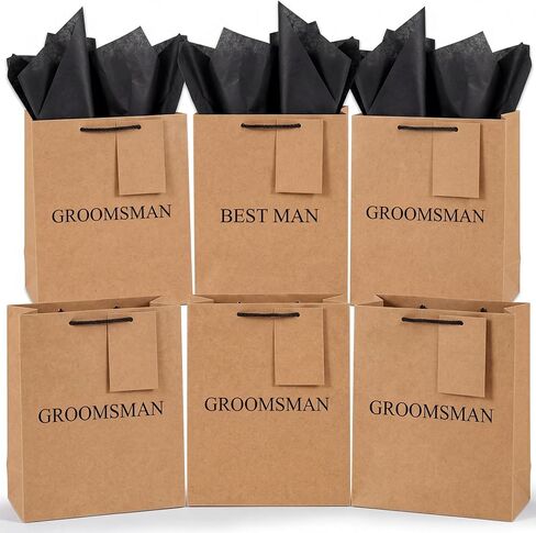 Resholder 6 Pack Groomsmen Gift Bags with Tissue Paper DIY Best Man Proposal Favor Bag with Tag Bachelor Wedding Gifts for Groomsman Best Man Bachelor Party (Medium,Black White 1) in Kuwait
