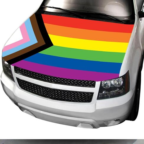 3.5x5 Ft Rainbow Car Hood Cover Flag LGBT Cover Flag Super Elastic Washable UV Resistance Engine Cover Decoration Event Item in Saudi Arabia