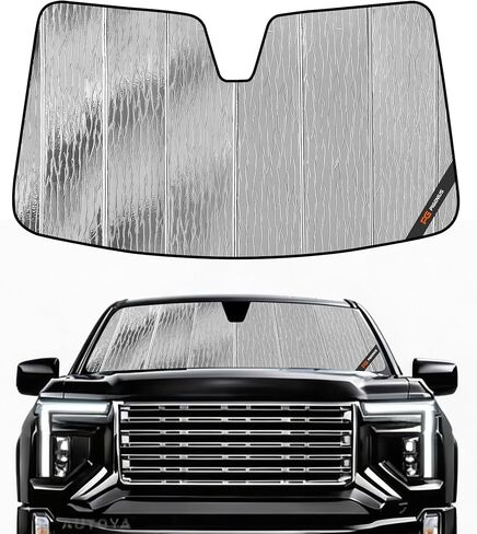 غطاء شمسي للزجاج الأمامي لسيارة Chevy Silverado GMC Sierra 1500 2022-2026 & 2500/3500 HD 2024-2026 (2022+ داخلي محدث)، يناسب Denali High Country AT4 LTZ ZR2، متوافق مع HUD، ذو وجهين فضي/أسود in Kuwait