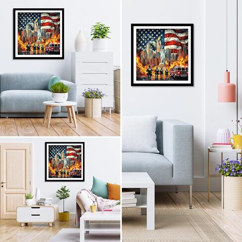 MXJSUA DIY 5D Diamond Painting Kits for Adults, American Flag Firefighters Diamond Art Painting Full Drill Crystal Rhinestone Embroidery Craft Kits for Home Wall Decor Gifts, 12x12inch in Kuwait