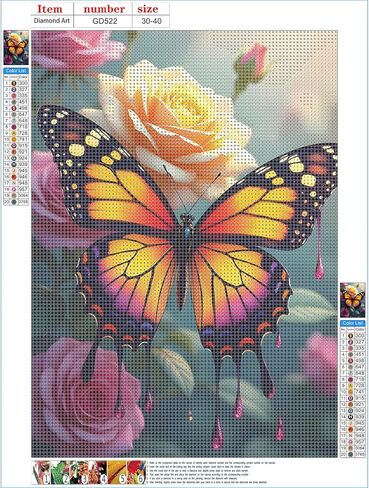GDYEEH DIY Rose Blossom 5D Diamond Art Kits, Round Full Drill Sparkling Butterfly Diamond Painting Picture, Fantasy Painting by Numbers Art Kits for Adults Beginners Home Wall Decor 12x16 inch in Saudi Arabia