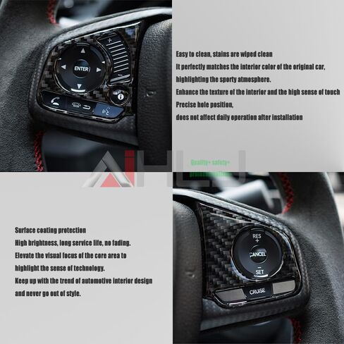 AJHLJ® 2Pcs Carbon Fiber Steering Wheel Button Switch Panel Trim Cover Car Decoration Accessories For Honda Civic 10th FC/FK 2016~2021 in Saudi Arabia