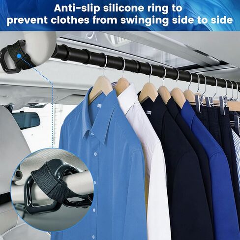 Adjustable Vehicle Clothes Hanging Bar, Car Clothes Hanger Bar 34-54" Non-Slip Rubber Bands Clothing Bar for Hanging in Vehicle Strong Load-bearing Steel Fits SUVs Vans Trucks Cars Keep Clothes Neat in Saudi Arabia