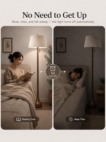MOFFE 65" Mid Century Real Wood Floor Lamp with Remote, Sculptural Standing Lamp with Teardrop Base & Wooden Pull Chain, Dimmable with Adjustable Color Temperature & Timer (Bulb Included) in Kuwait