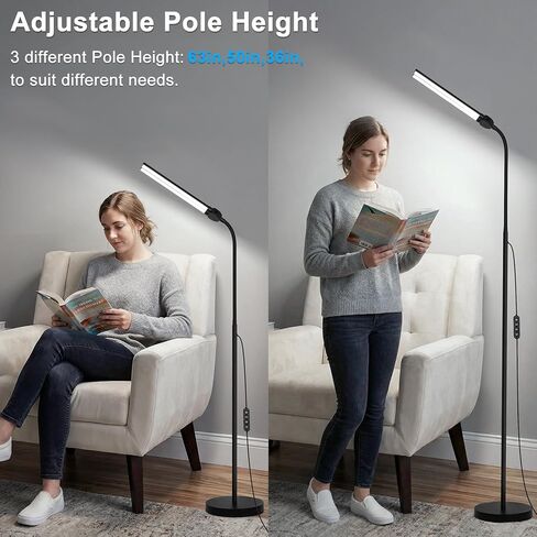 24W/2600LM LED Floor Lamp, Bright Reading Floor Lamps with Dual Head Adjustable Gooseneck, Dimmable Standing Task Lamp for Office Living Room Bedroom, Modern Eye Caring Light for Puzzle Craft Sewing in Saudi Arabia