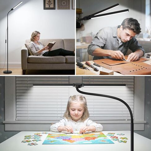 24W/2600LM LED Floor Lamp, Bright Reading Floor Lamps with Dual Head Adjustable Gooseneck, Dimmable Standing Task Lamp for Office Living Room Bedroom, Modern Eye Caring Light for Puzzle Craft Sewing in Saudi Arabia