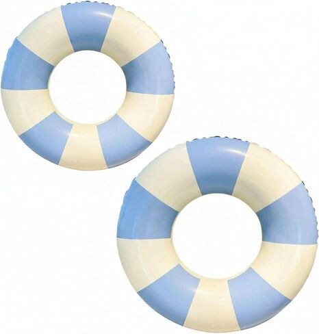 2 Pack Inflatable Swim Ring Set, Blue & White Pool Float Rings, Thickened PVC Swimming Tubes, Inflatable Pool Floats for Pool, Beach, Lake and Summer Water Fun in Saudi Arabia
