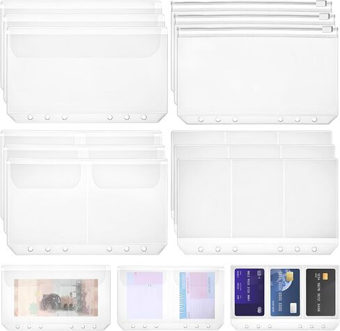 12PCS A6 Binder Inserts A6 Binder Pockets 4 Types Credit Card Sleeves6 Ring Planner Accessories Cash Envelopes No Zipper Business Card Sleeves Notebook Insert Pages for Cash Budgeting Photocard in Saudi Arabia