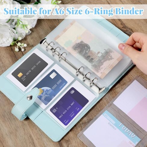 12PCS A6 Binder Inserts A6 Binder Pockets 4 Types Credit Card Sleeves6 Ring Planner Accessories Cash Envelopes No Zipper Business Card Sleeves Notebook Insert Pages for Cash Budgeting Photocard in Saudi Arabia