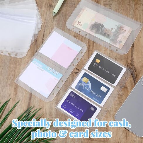12PCS A6 Binder Inserts A6 Binder Pockets 4 Types Credit Card Sleeves6 Ring Planner Accessories Cash Envelopes No Zipper Business Card Sleeves Notebook Insert Pages for Cash Budgeting Photocard in Saudi Arabia