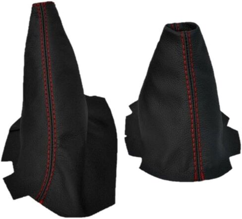 Compatible with Chevy Corvette C6 2005 2006 2007 2008 2009 2010 2011 2012 2013 Black Real Genuine Leather Manual Handbrake & Shift Boot Cover in Red Stitch (Made in USA) in Saudi Arabia