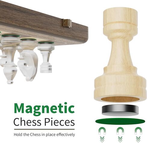 15 Inch Magnetic Wooden Chess Set, Rubberwood Folding Chessboard with Brown Dual-Sided Storage Trays, 2 Extra Queens & Dust-Proof Bag, Portable Travel Board Game(Vintage) in Saudi Arabia