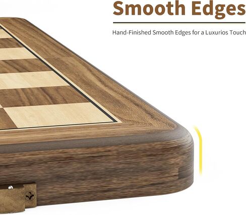 15 Inch Magnetic Wooden Chess Set, Rubberwood Folding Chessboard with Brown Dual-Sided Storage Trays, 2 Extra Queens & Dust-Proof Bag, Portable Travel Board Game(Vintage) in Saudi Arabia