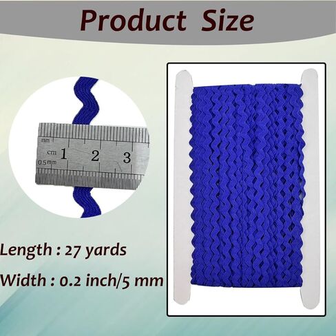 Navy Blue RIC Rac Trim 5mm 27 Yards Rick Rack Trim for Sewing Wave Bending Fringe Trim Woven DIY Clothes Dress Gift Wrapping Home Wedding Party Decoration in Saudi Arabia