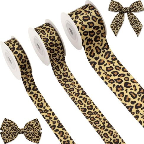 Leopard Cheetah Grosgrain Ribbon 3 Pack, 5/8" 7/8" 1.5" x 5 Yards Each, Animal Pattern for Crafts Bows Wreaths Gift Wrapping Party Decor (Leopard Print) in Saudi Arabia