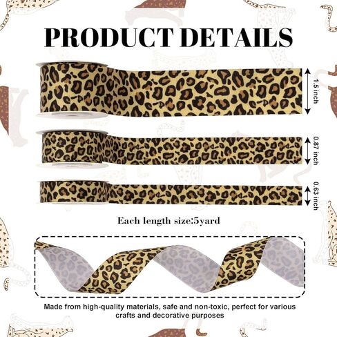 Leopard Cheetah Grosgrain Ribbon 3 Pack, 5/8" 7/8" 1.5" x 5 Yards Each, Animal Pattern for Crafts Bows Wreaths Gift Wrapping Party Decor (Leopard Print) in Saudi Arabia