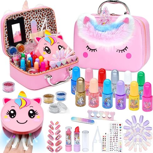 Kids Nail Polish Kit for Girls - 66 Pcs Non-Toxic Toddler Nail Polish Set Included Air Nail Polish Dryer, Washable Little Girl Makeup Kit, Birthday Gift Toys for Ages 4 5 6 7 8 9 10 11 12 in Saudi Arabia