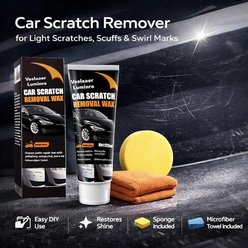 Car Scratch Remover for Light Scratches & Scuffs, Easy DIY Car Paint Repair Kit to Reduce Swirl Marks and Restore Shine, Polishing Compound with Sponge & Microfiber Towel (2Pcs) in Saudi Arabia