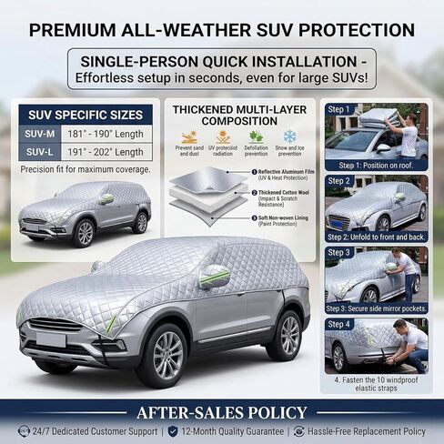 Hail Protection Car Cover for SUV (181–200") – 5MM Thick Padded 5-Layer Hail Cover, Waterproof All Weather, Windproof, UV Resistant, Anti-Dent Protection for SUV Hatchback Truck in Kuwait