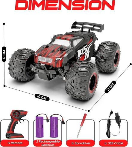 Remote Control Car, 2.4GHz high Speed 20km/H, 1:16 Scale 4 * 4 Off-Road RC Truck, High Speed All-Terrain Racing Vehicle with 2*Rechargeable Batteries, LED Lights, Gifts for Kids & Adults in Kuwait