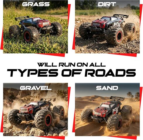 Remote Control Car, 2.4GHz high Speed 20km/H, 1:16 Scale 4 * 4 Off-Road RC Truck, High Speed All-Terrain Racing Vehicle with 2*Rechargeable Batteries, LED Lights, Gifts for Kids & Adults in Kuwait