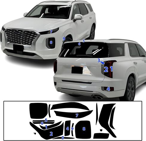 مجموعة ألوان المصابيح الخلفية الكاملة للمصابيح الأمامية من BOGAR TECH DESIGNS متوافقة مع Hyundai Palisade 2020-2022، دخان داكن in Kuwait