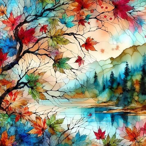 Stalente Diamond Painting Kits for Adults Stained Glass Maple Leaf, 5D DIY Diamond Art Kits for Beginners Round Full Drill Diamond Painting for Home Wall Decoration Gift 12×12inch in Kuwait