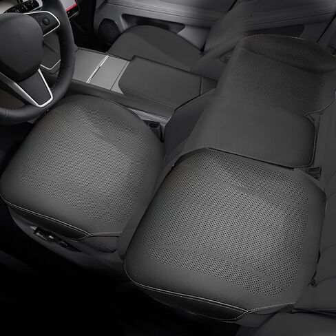 3 Packs Nappa Leather Front & Rear Seat Covers for Tesla Model Y/3 Highland/Juniper 2025 2026 Interior Accessories, Breathable All-Season Non-Slip Bottom Seat Protectors Cushion (Black) in Saudi Arabia