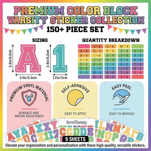 Rainbow Varsity Letterman Stickers, 150+ Vinyl Alphabet Stickers, 2.4 Inch Tall Decals for Arts, Crafts, Posters, and Scrapbooking in Saudi Arabia