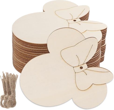 30 Pack 4 Inch Unfinished Wood Mouse Head Cutouts, Wooden Mouse Head Hanging Ornaments, DIY Craft Gift Tags for Home Party Decoration Art Crafts in Saudi Arabia