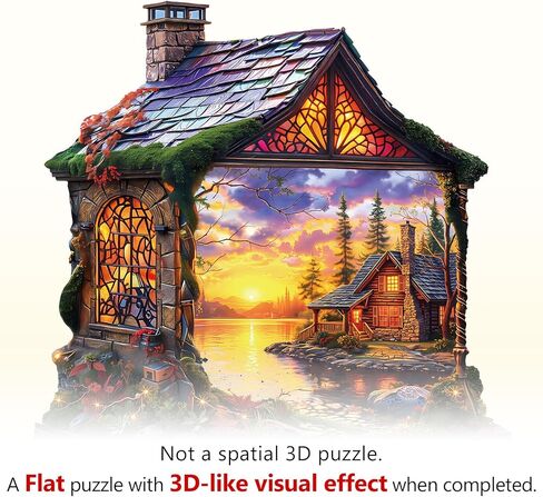 WOODBESTS Wooden Puzzles for Adults, Sunset Cottage Wooden Jigsaw Puzzle for Adults, Unique Animal Shape Wood Puzzles Adult, Xmas & Birthday Gifts for Puzzles Lovers (100 pcs, S, 8.5 * 8.3in) in Saudi Arabia