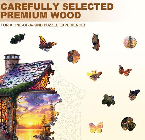 WOODBESTS Wooden Puzzles for Adults, Sunset Cottage Wooden Jigsaw Puzzle for Adults, Unique Animal Shape Wood Puzzles Adult, Xmas & Birthday Gifts for Puzzles Lovers (100 pcs, S, 8.5 * 8.3in) in Saudi Arabia