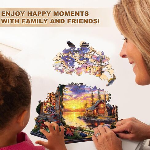 WOODBESTS Wooden Puzzles for Adults, Sunset Cottage Wooden Jigsaw Puzzle for Adults, Unique Animal Shape Wood Puzzles Adult, Xmas & Birthday Gifts for Puzzles Lovers (100 pcs, S, 8.5 * 8.3in) in Saudi Arabia